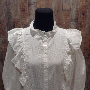 NEW PIONEER SCHOOL MARM VICTORIAN RUFFLED WOMENS BLOUSE 47" BUST COSTUME